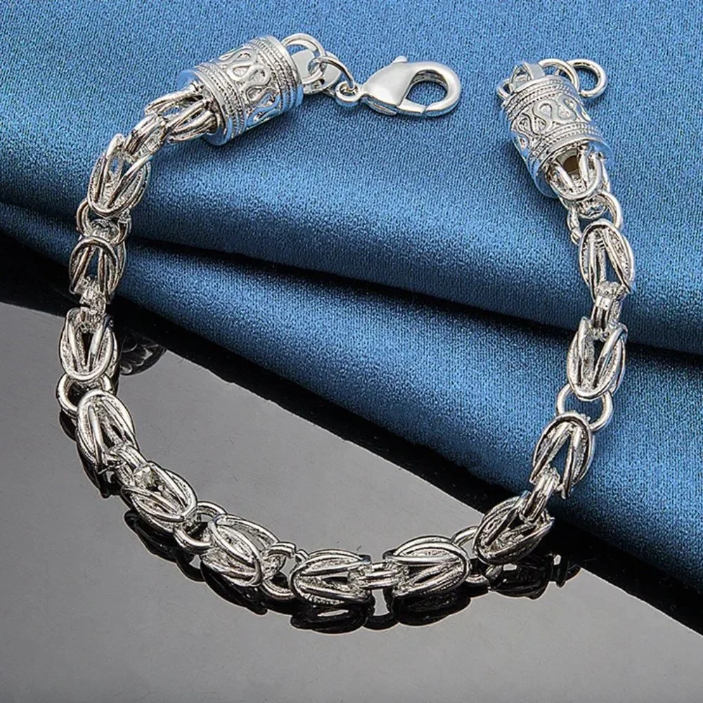 Awesome Byzantine 8 Inch Dragon Style Bracelet Stamped 925 Solid Sterling Silver - Picture 6 of 7